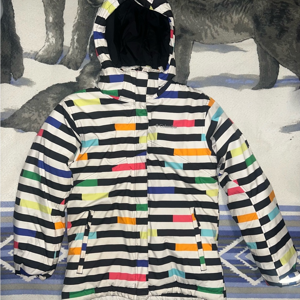 Columbia Colorful Reflective Striped Ski/Snowboard Jacket Kids XL/Women’s S